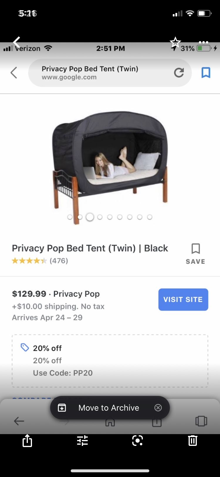 Personal pop up tent
