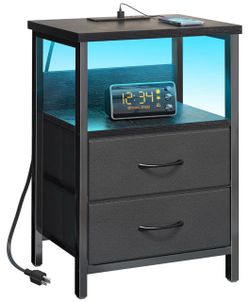 Nightstand with LED Lights and Charging Station