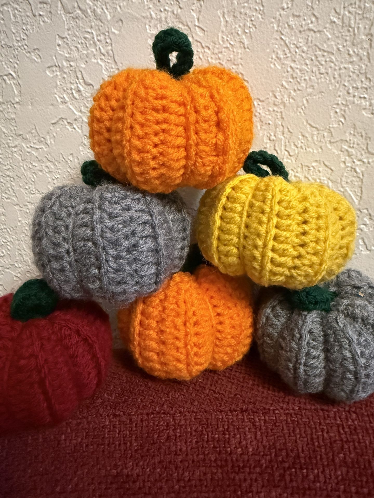 Halloween Handmade Crocheted Ghost, Pumpkins And Bats.