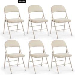 6 Pack Leather Padded Folding Chair, Indoor Outdoor Portable Stackable Commercial Seat with Steel Frame, Capacity for Home, Office, Party, Comfy, Khak