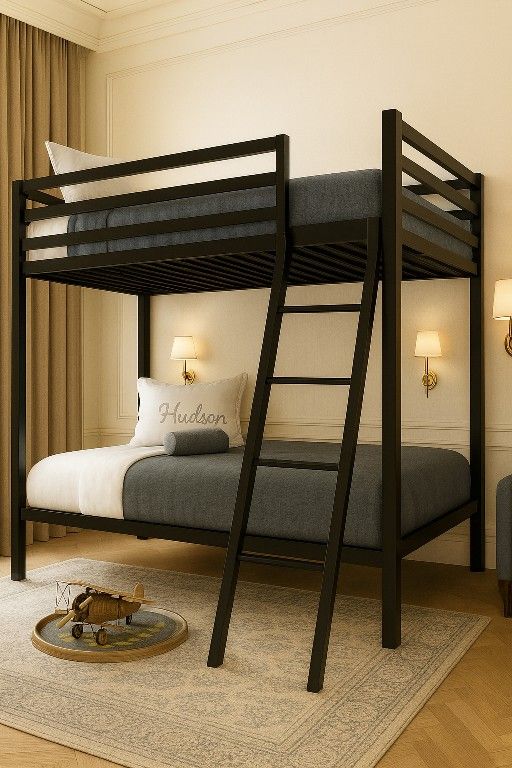 Bunk Bed Twin Over Twin Size with Ladder and Guardrail,Heavy Duty Metal Slats Support No Box Spring Needed Small Space Saving Furniture for Bedroom Do