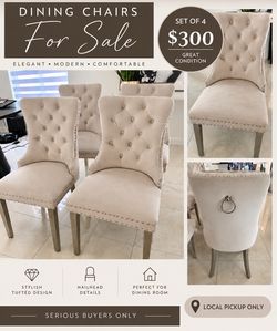 Set of 4 Elegant Tufted Dining Chairs – Beige/Cream – $300
