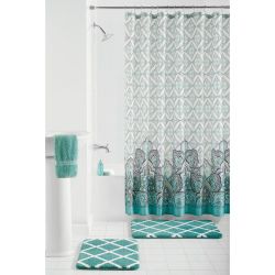 Mainstays Pandora Pacifica Damask Polyester Shower Curtain Set