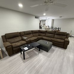 Electric Reclining Brown Velvet Sofa