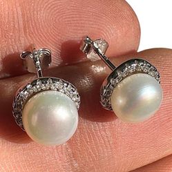 Pearl Stud Earrings 9mm 925 Sterling Silver Round Classic Dainty Gift for Her