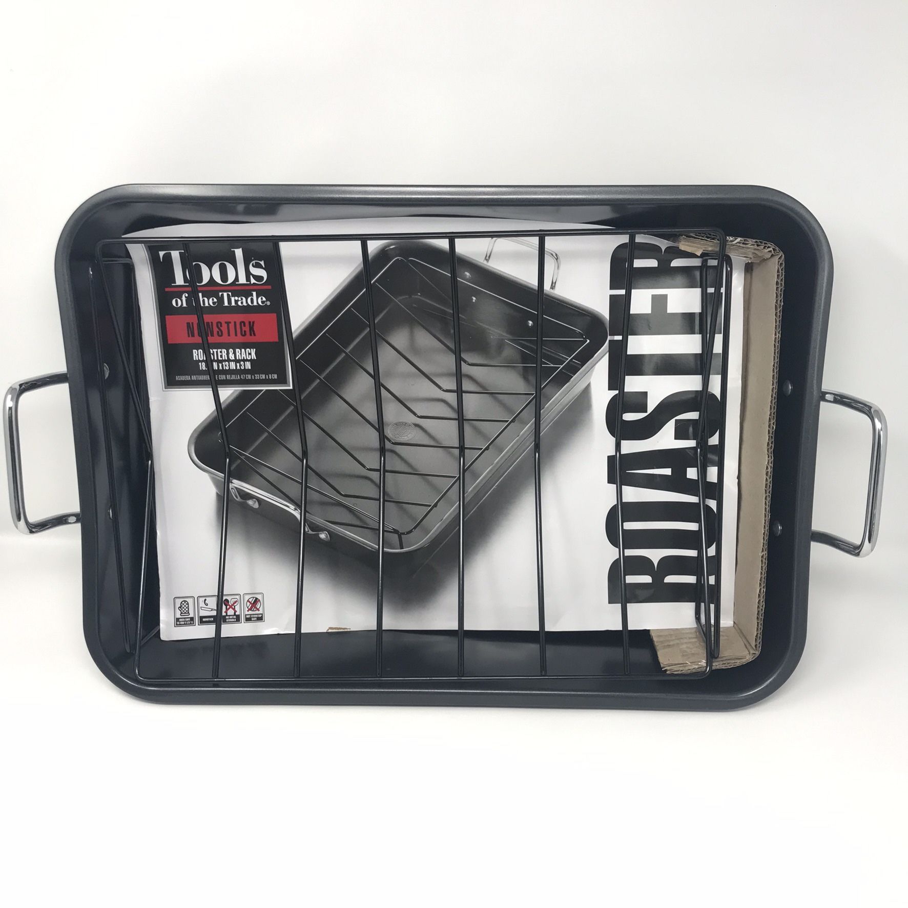 Tools of Trade Roaster Pan With Rack Nonstick Carbon Steel Black