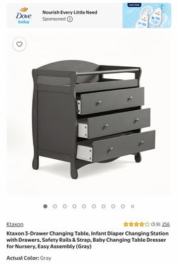 Ktaxon 3-Drawer Baby Changing Table Gray