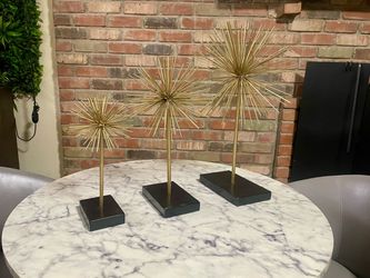 Set of 3 Mid Century Modern Style Gold Metal Atomic Starburst Art Sculptures