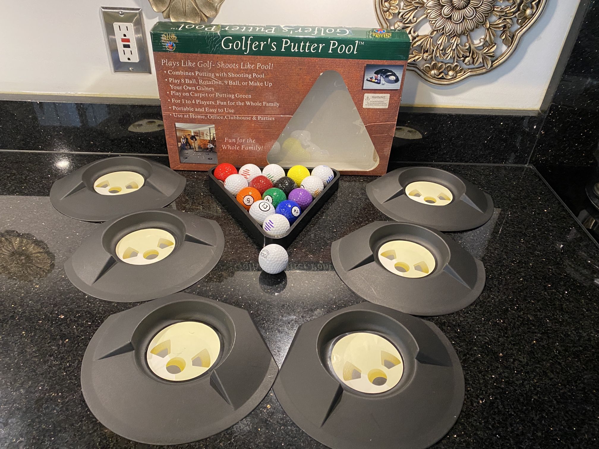 Golfers Putter Pool Game by Club Champ 15 Golf Balls & 1 Cue Ball & 6 Golf Cups