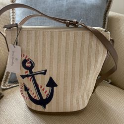 Vera Bradley Straw Bucket Crossbody bag in the Regatta Anchor pattern