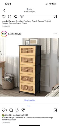 Pellebant 5 Drawers Rattan Vertical Storage Tower Organizer
