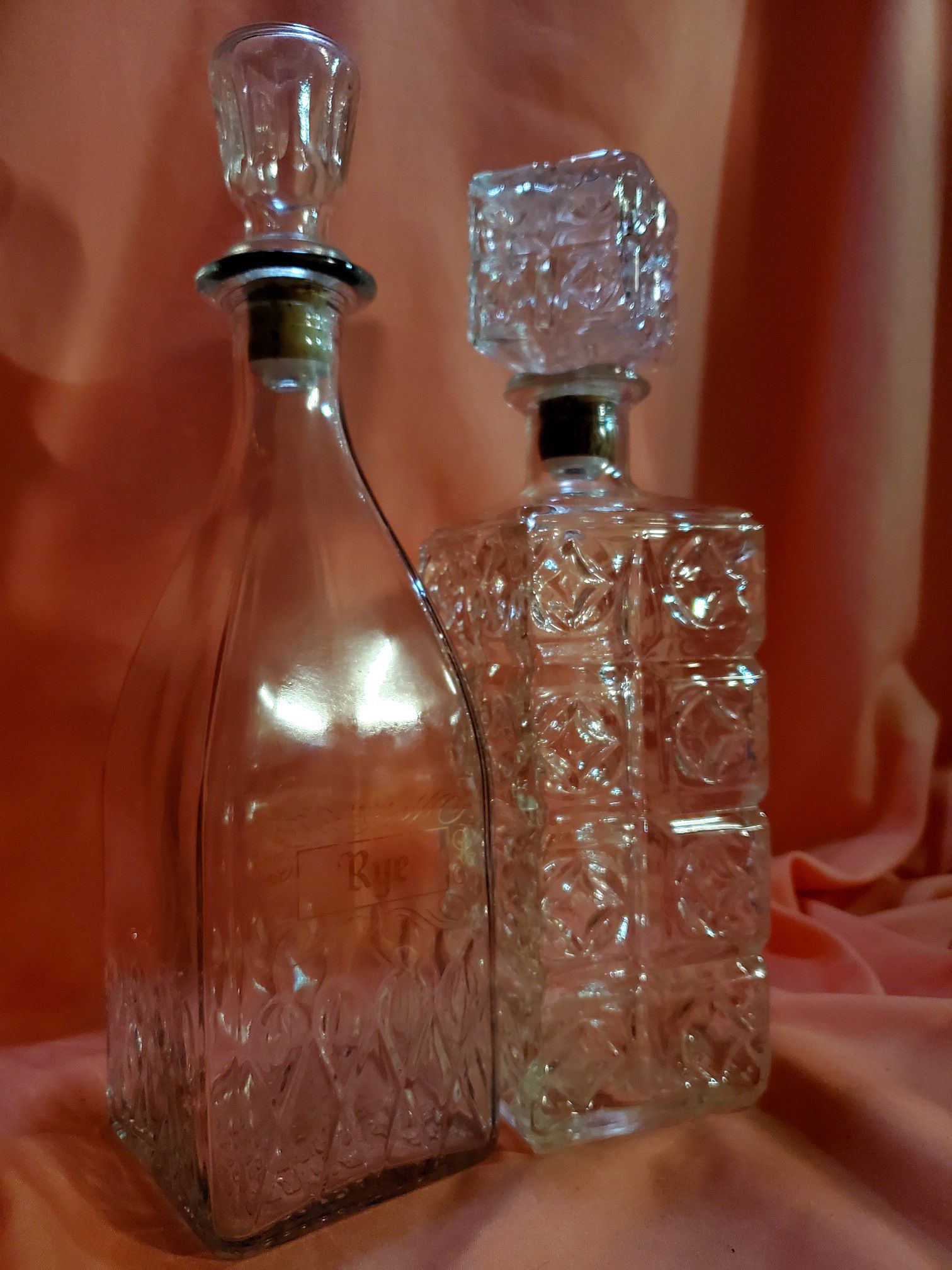 2 Vintage Glass Antique Liquor Bottles/Decanters, Barware - Gorgeous!