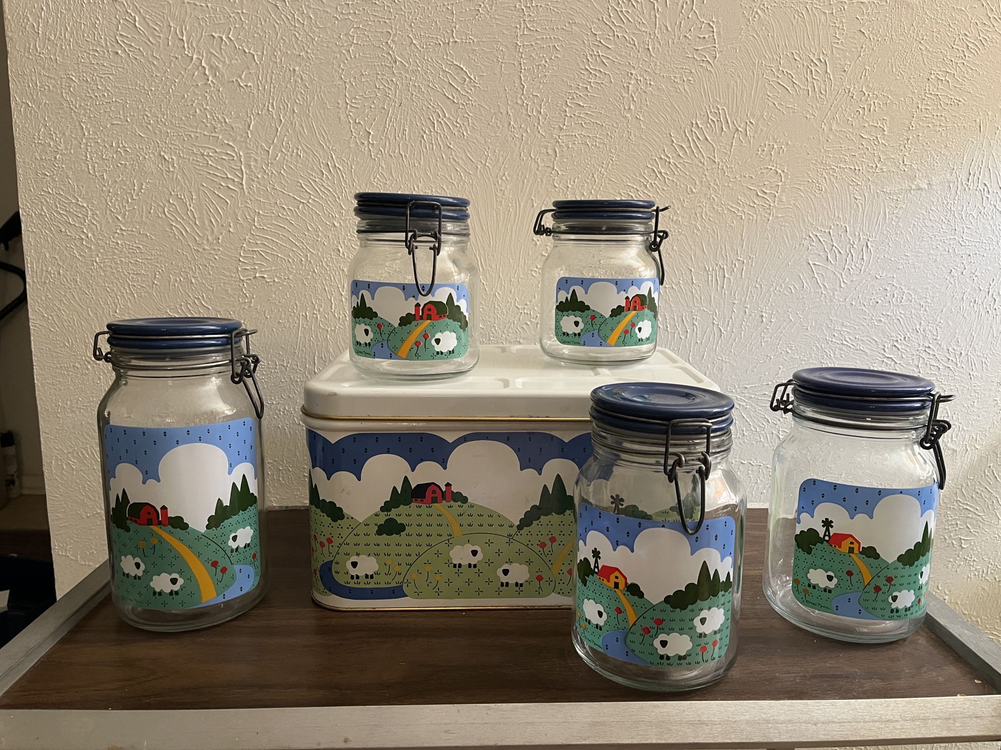 Original Vintage Anchor Hockney Glass Hard With Original Tin Bread Can