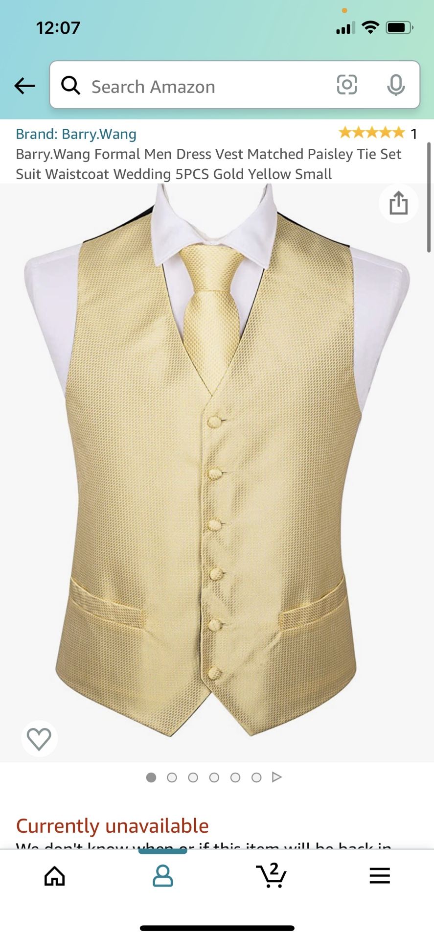 Barry Wang Formal Men Dress Vest Tie Set 5PCS Gold Small