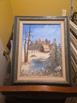 Framed Winter Landscape Painting