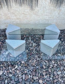 ( set Of 3 ) Rare Postmodern Laminate Triangular Pedestal Living Room Tables Set 