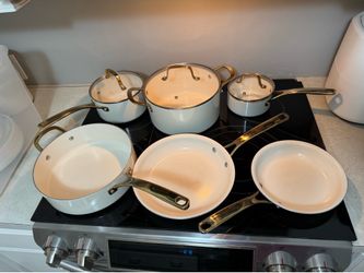 Martha Stewart Lockton Heavy Gauge Aluminum Cookware Set w/ Ceramic Non-Stick Interior White