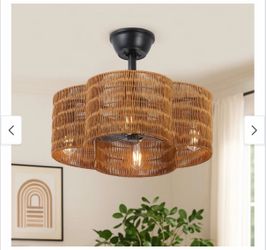 19.7" Scalloped Rattan Ceiling Fan with Remote and Light - Brown