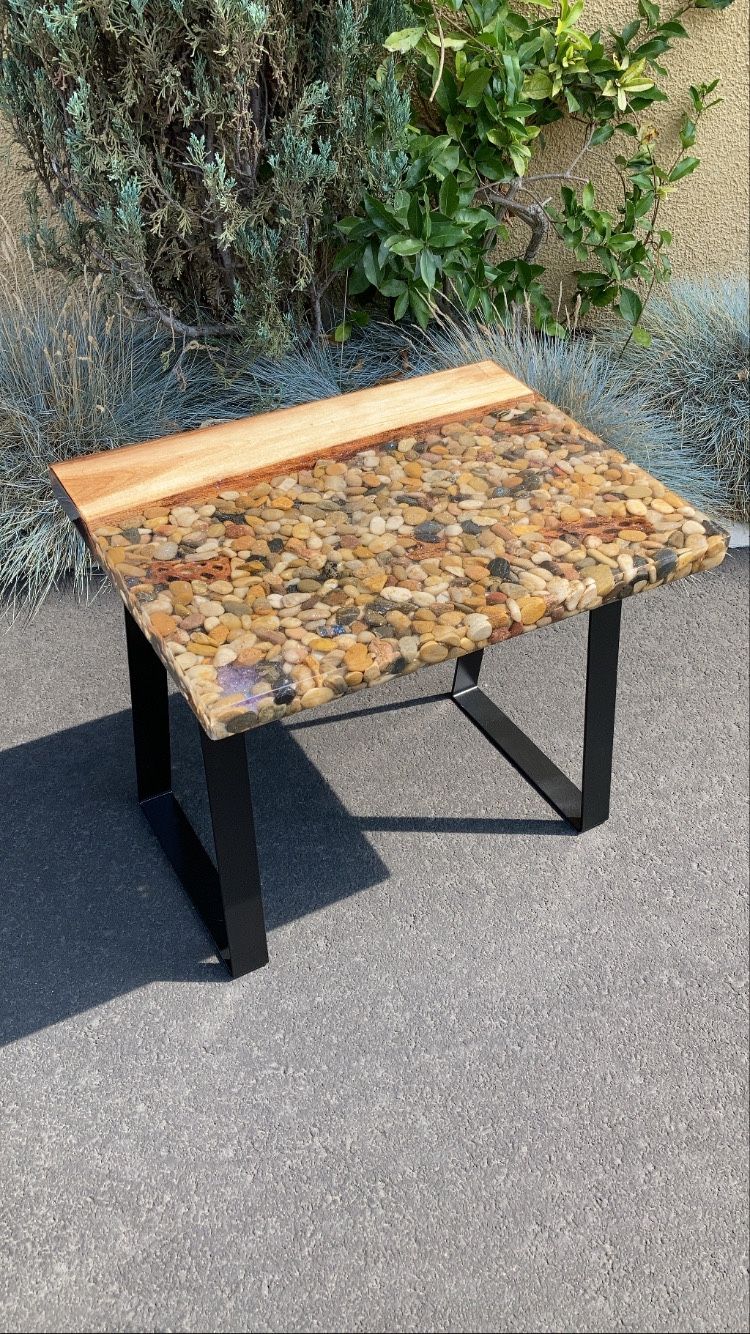 HANDMADE EPOXY RIVER ROCK SIDE TABLE