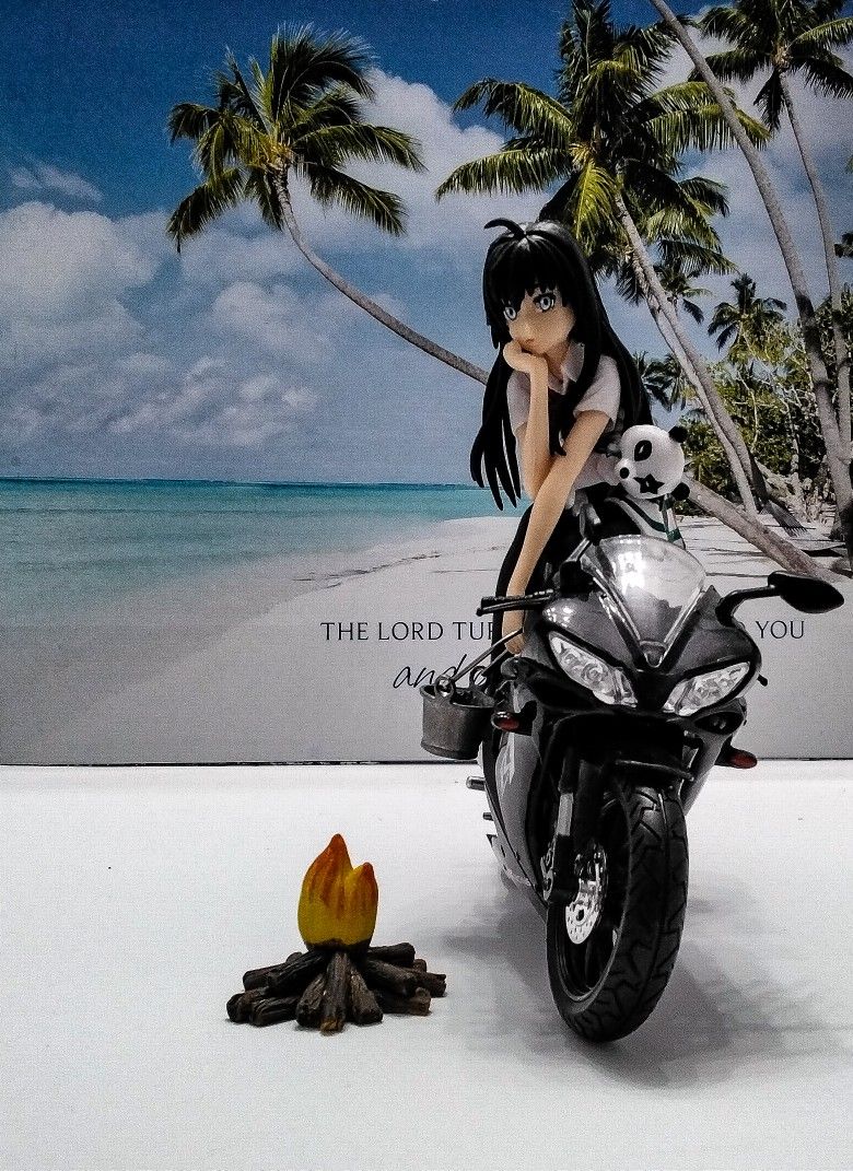 Anime Figure  & Black 1:12  R1 Diecast Model Toy Motorcycle - Everything Included Except Backdrop Picture