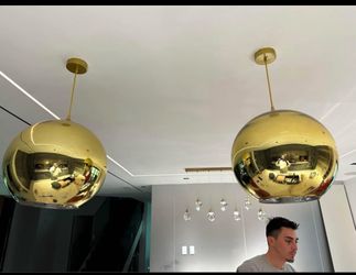 One Big Gold Pendant Chandelier- 14 inches Diameter with Bulbs