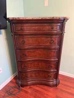 Tall Wood Chest of Drawers with Marble Top