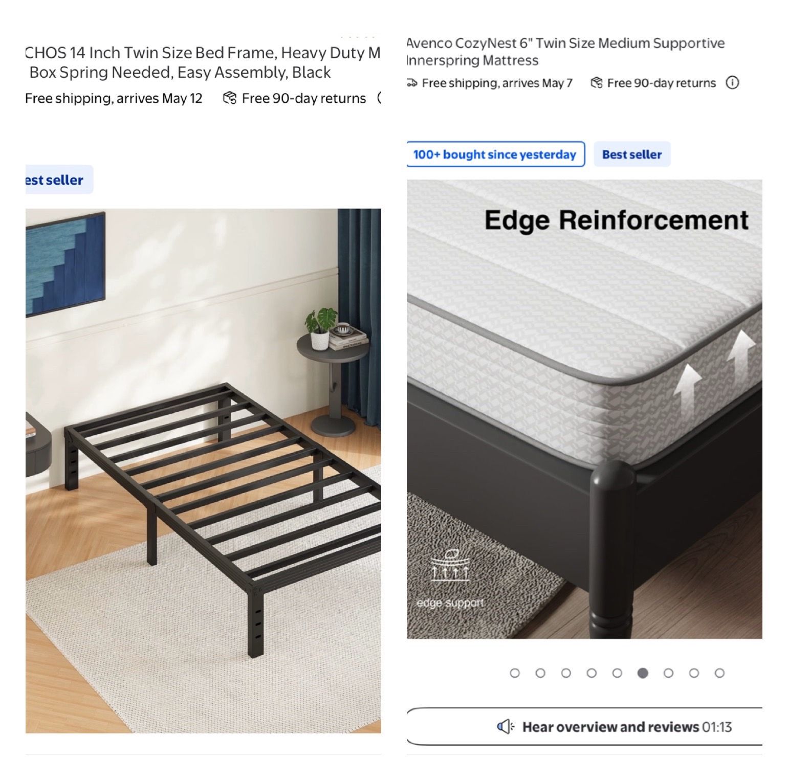 Twin mattress (spring) and Twin metal frame