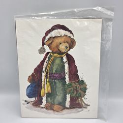 New Victorian Christmas Bear Santa Hat & Robe Art Print Peggy Abrams 8"x 10"