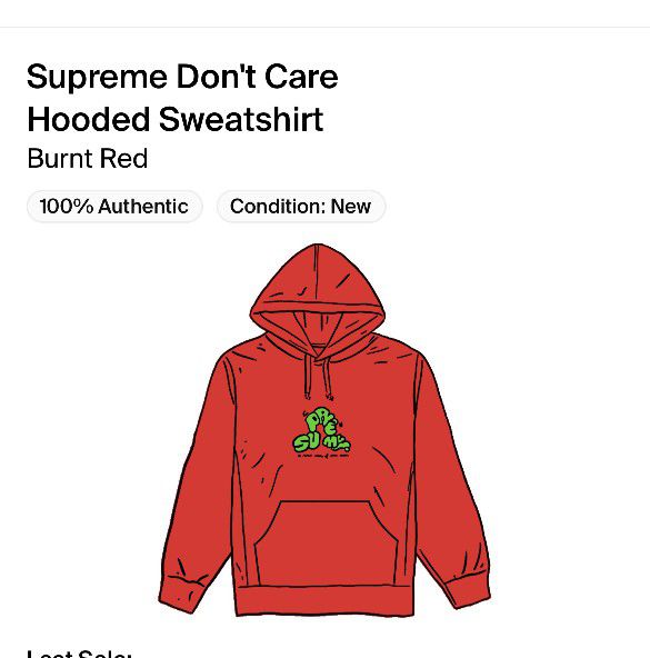 Supreme I Don't Care Hooded Sweatshirt Red Size Medium 