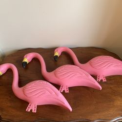 Set Of 3 Vintage Lawn Decor Flamingos 19” x 12” - They Need The Stakes To Be Displayed 
