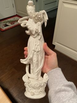 Vintage Ceramic White Buddha Figurine 12” Tall