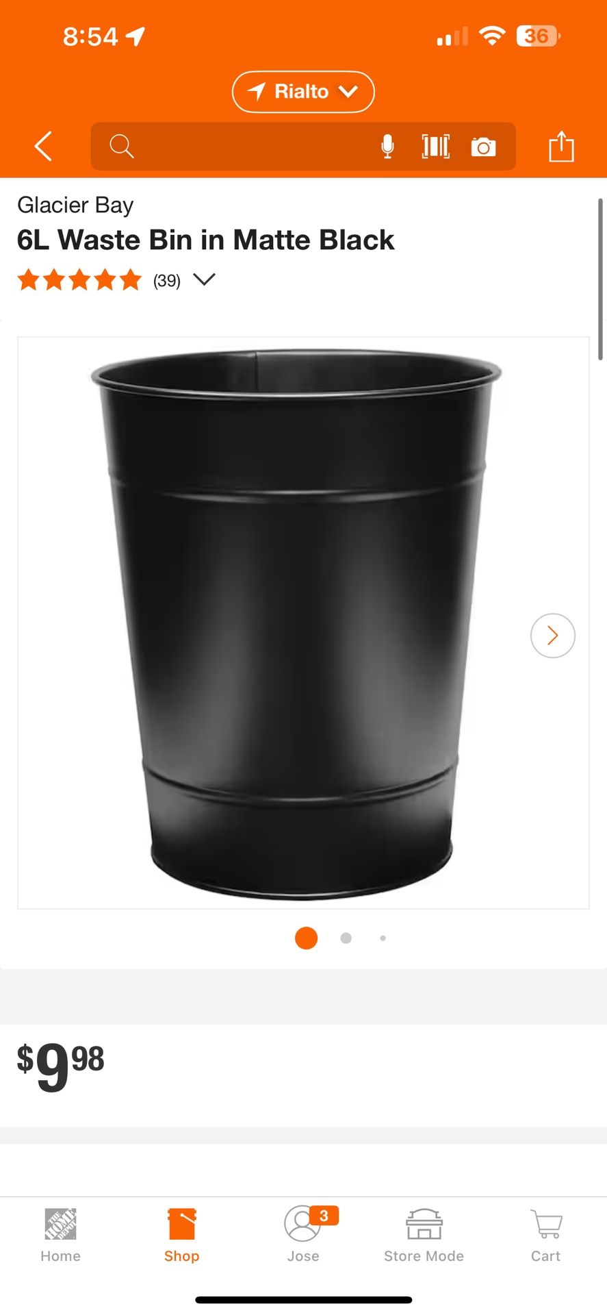 Glacier Bay Waste Bin/ planter in Matte Black