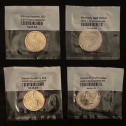 2 Massachusetts Dollar Coin and 2 Kennedy Half Dollar Coins
