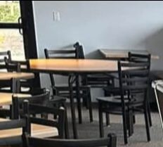2 round tables with metal frame/ legs