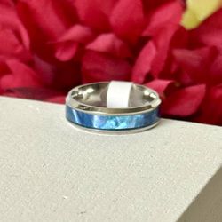 Blue Abalone Shell Ring, Size 8