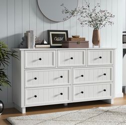 Farmhouse 10 Drawers Dresser for Bedroom, White Dresser Chest of Drawers Wood Storage Dressers with Deep Drawers and Metal Handle, Wide Modern Dresser
