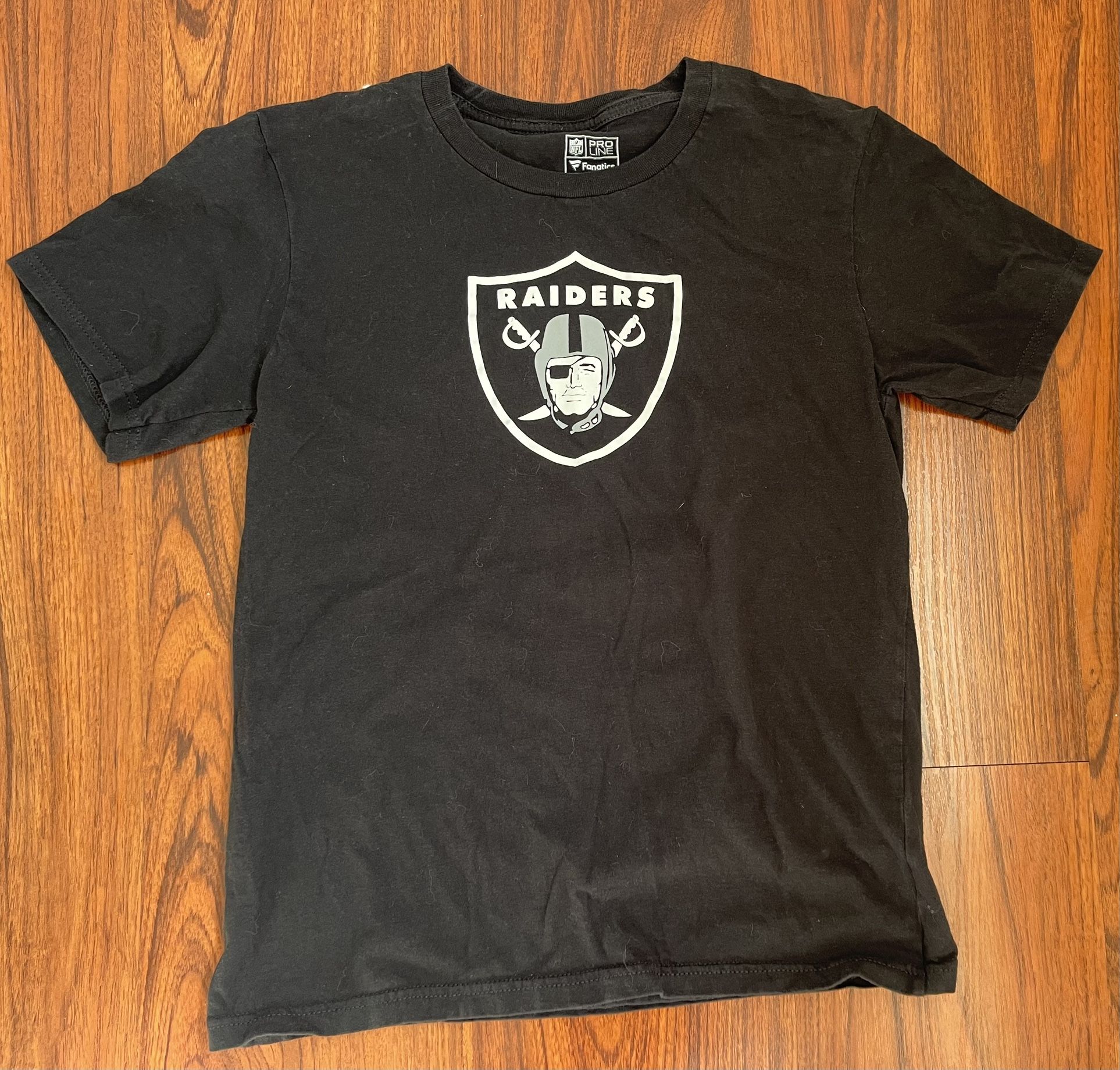 Raiders Boys Black Short Sleeve Fanatics T Shirt Size Large 10-12 NFL
