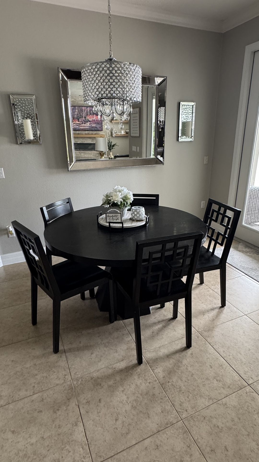 West Elm Round Kitchen Table In Espresso Finish With 5 Chairs