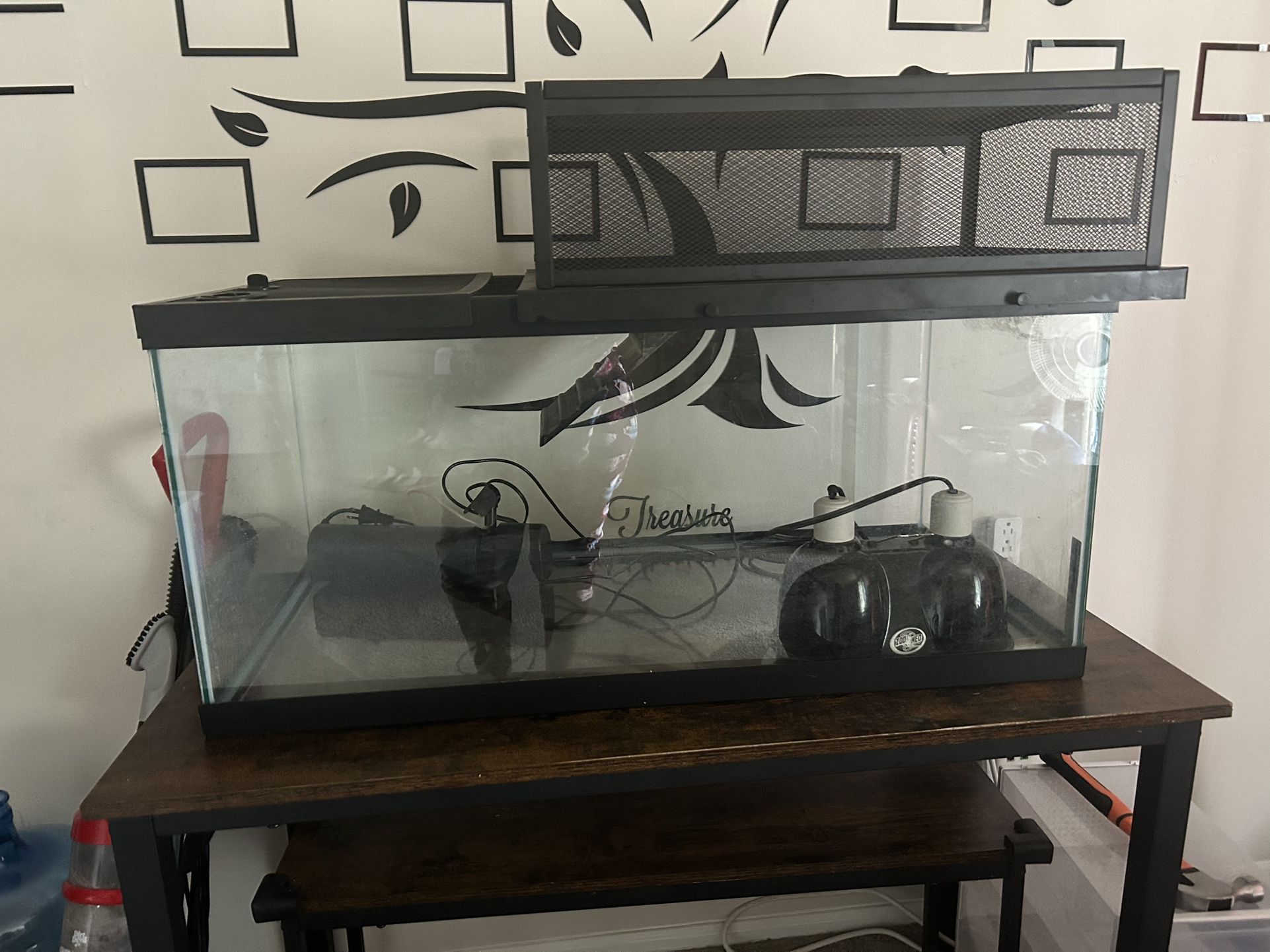 40 Gallon Tank, Filter, and Thermometer and 2 Bulb Lamp