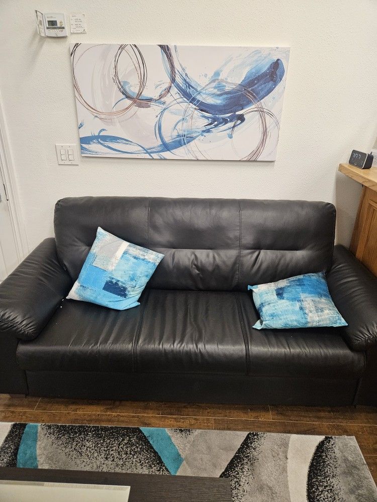 3 Seat Black Leather Sofas ( 2 Piece Set)