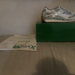  Bottega Veneta 918-4 Silver White Mesh Leather Geometric Low Top Sneakers SIZE 45/11 Men