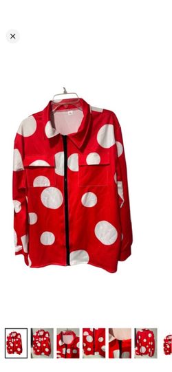 SUPER MUSHROOM Red Polka Dot Zip-Front Halloween Costume shirt size XL