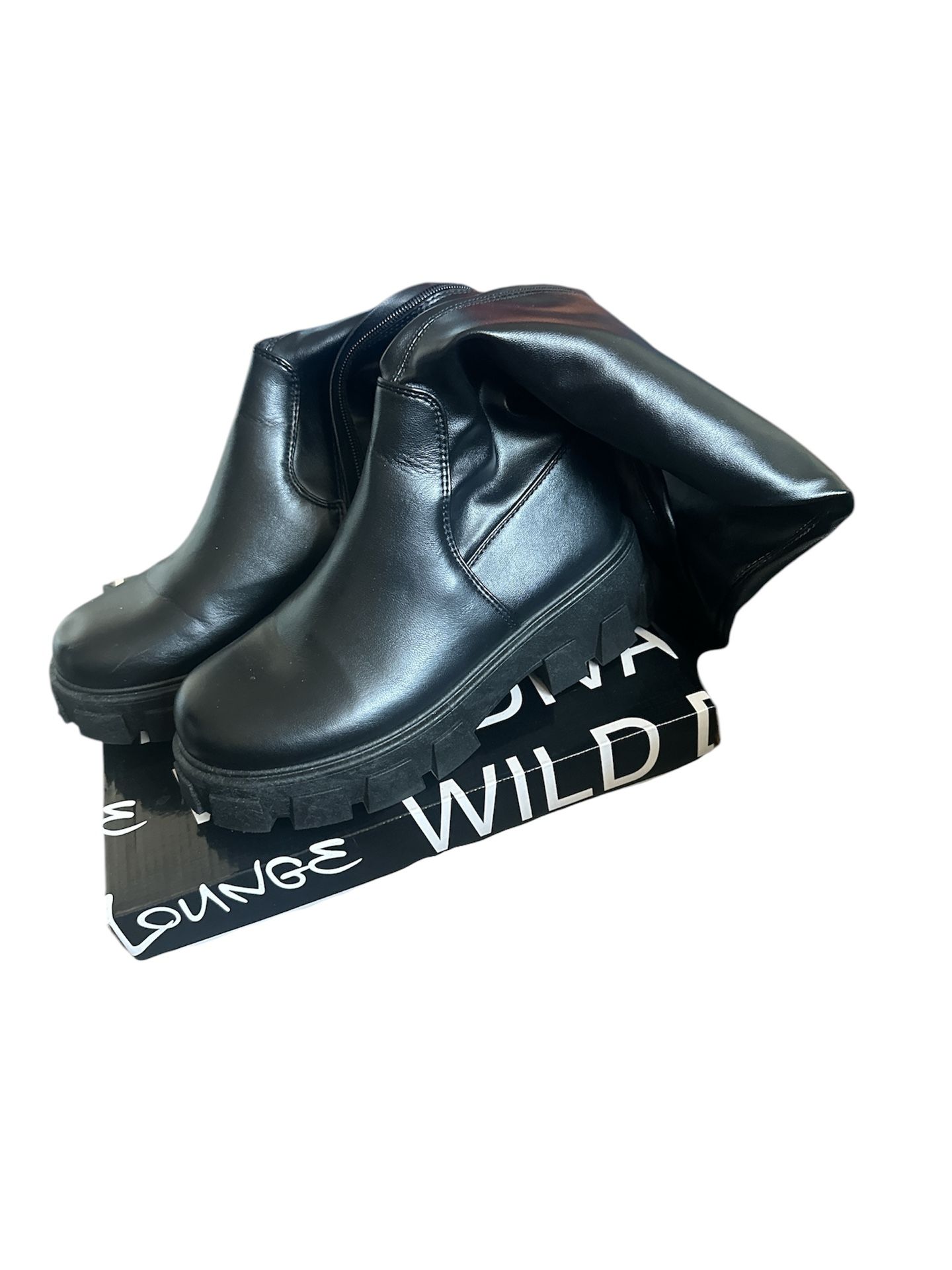 BLACK THIGH HIGH PLATFORM BOOTS SIZE 7