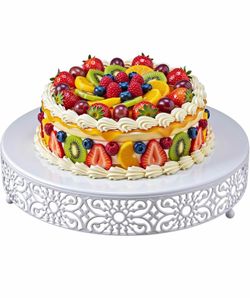 Wenqik 14 Inch Cake Stand, Metal Round Cake Stands Set with Modern Design White Dessert Display Cupcake Stands Plates Fruit Serving Tray for Wedding B