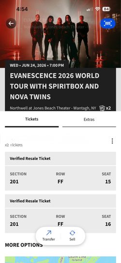 2 Tickets -Evanescence  2026 World Tour