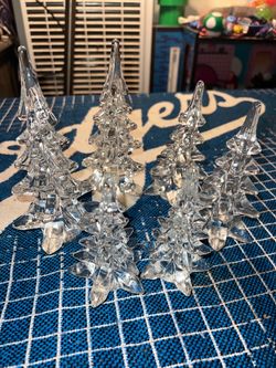 Clear Glass Christmas Tree Figurines Set