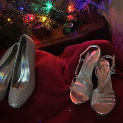 Silver Slipper Rhinestone Heels Sz. 11