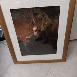 Lithograph Of REMBRANDTS "Philosopher Reading." In Frame
