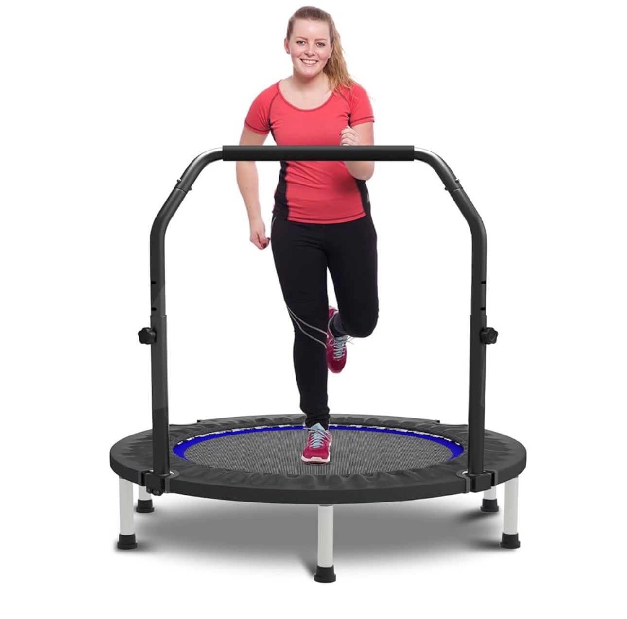 40" 48" Mini Trampoline for Adults and Kids Exercise Rebounder with Adjustable Bar Fitness Trampoline Indoor Max Load 330 440lbs