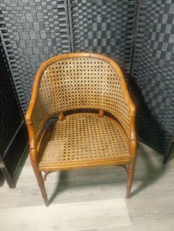 Vintage Woven Rattan Barrel Back Chair